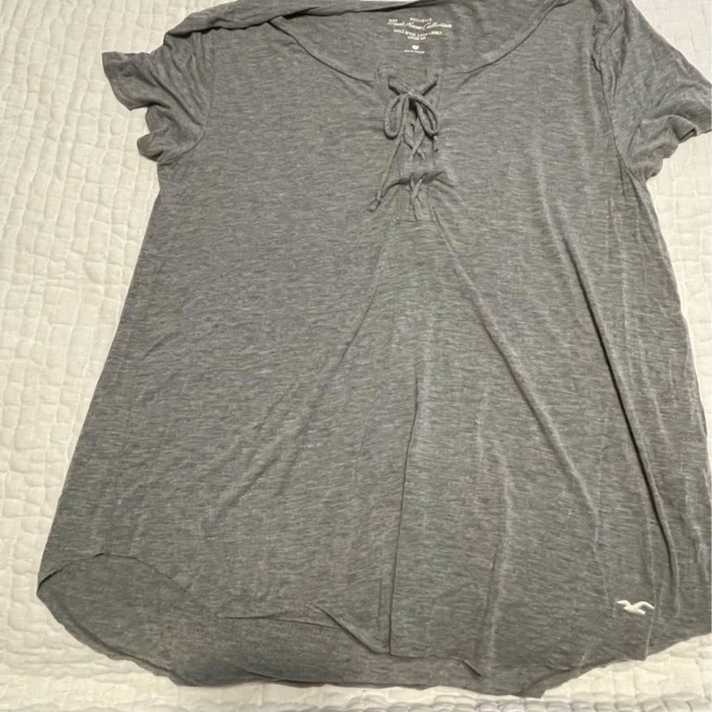 Gray Lace-Up Women's Top